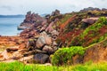 The pink granite coast view, granit rocks in Tregastel (Perros-Guirec), Brittany (Bretagne), France Royalty Free Stock Photo