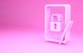 Pink Graphic tablet with closed padlock icon isolated on pink background. Phone with lock. Mobile security, safety Royalty Free Stock Photo