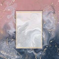 Pink and gray banner template with marble texture and gold frame