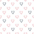Pink and gray hearts painted with brush on white background, vector seamless pattern Royalty Free Stock Photo