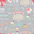 Pink,gray love collection for banners,Placards with cake,letter,ribbon,bear,heart and fox