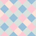 Pink Gray Peach Blue Large Diagonal Seamless French Checkered Pattern. Big Inclined Colorful Fabric Check Pattern Background. 45 Royalty Free Stock Photo