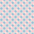 Pink Gray Peach Blue Seamless Diagonal French Checkered Pattern. Inclined Colorful Fabric Check Pattern Background. 45 degrees