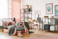 Pink and green feminine bedroom Royalty Free Stock Photo