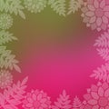 Pink and green gradient background with a border of ferns and dahlia flowers Royalty Free Stock Photo
