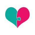 Pink and Green Heart Assembled of Two Puzzle Pieces Royalty Free Stock Photo