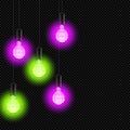 Pink and Green Lamp Shine on Transparent Background Vector Radiant Lampbulbs Halo