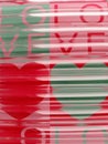 Pink and green love blurred glass background