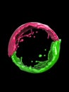 Pink and green paint circle 3d