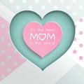 Pink and green paper cuted hearts on white, pink, green dotted background for mother`s day greeting card