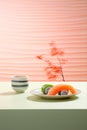 Pink green set japan eat traditional plate meal japanese seafood sushi roll food Royalty Free Stock Photo