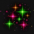 Pink and Green Shine Stars on Transparent Background Vector Radiant Flares