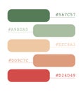 Pink and green spring color palette, light pastel colors catalog, color matching, RGB, CMYK colors, harmonious colors palette Royalty Free Stock Photo