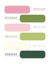 Pink and green spring color palette, light pastel colors catalog, color matching, RGB, CMYK colors, harmonious colors palette Royalty Free Stock Photo