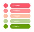 Pink and green spring color palette, vibrant colors catalog, color matching, RGB, CMYK colors, harmonious colors palette sample, Royalty Free Stock Photo