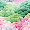 Pink and green watercolor abstract with clouds in dreamlike illustration (tiled)