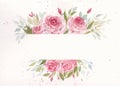 Pink and Green Watercolor floral Border