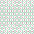 Pink, green and white colored pattern with dots and pink flower. Baby shower background