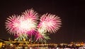 Pink, green, and white fireworks Royalty Free Stock Photo