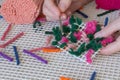 Pink green wool threads for weaving rugs home Royalty Free Stock Photo