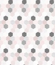 Pink, grey and black hexagons vector seamless repeat pattern