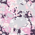 Pink, grey, white, purple ink camouflage seamless pattern