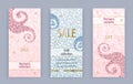 Pink grunge banners with pink blue curles. Business modern banner for 8 March, wedding, Mothers day, Valentines day