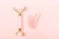 Pink Gua Sha facial massage tools Royalty Free Stock Photo