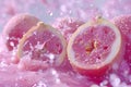 Pink guava fruits and flowing pink liquid