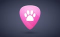 Pink guitar pick icon with an animal footprint