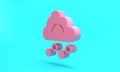 Pink Hail cloud icon isolated on turquoise blue background. Minimalism concept. 3D render illustration