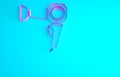 Pink Hair dryer icon isolated on blue background. Hairdryer sign. Hair drying symbol. Blowing hot air. Minimalism