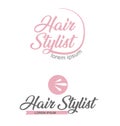 pink Hair salon vector logo. Hair stylist emblem. Beauty salon sign
