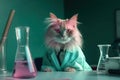 Pink haired scientist professor cat doing research in a genetic laboratory. Generative AI