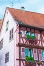 Pink half timbered house in alsace Royalty Free Stock Photo