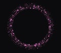 Pink halftone frame, glowing circle borders, round pattern with dots, radial disco luxury design element. Royalty Free Stock Photo