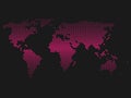 Pink halftone world map of small dots in diagonal arrangement. Bilinear horizontal gradient. Simple flat vector