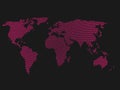 Pink halftone world map of small dots in radial arrangement. Simple flat vector illustration on dark grey background Royalty Free Stock Photo