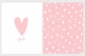 Cute Simple Baby Shower Vector Card and Pattern. Pink Heart.