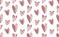 Pink hand-drawn hearts vector background. Valentine's day seamless pattern. Royalty Free Stock Photo