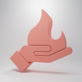 Pink Hand holding a fire icon isolated on pink background. Minimalism concept. 3D render illustration Royalty Free Stock Photo