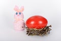 The pink hand-made easter bunny and nest Royalty Free Stock Photo