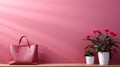 Minimalist Red Handbag On Pink Wall With Sunrays - 3d Rendering