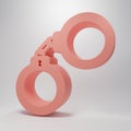 Pink Handcuffs icon isolated on pink background. Minimalism concept. 3D render illustration Royalty Free Stock Photo