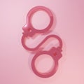 Pink Handcuffs icon isolated on pink background. Minimalism concept. 3D render illustration Royalty Free Stock Photo