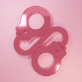 Pink Handcuffs icon isolated on pink background. Minimalism concept. 3D render illustration Royalty Free Stock Photo