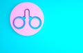 Pink Handcuffs icon isolated on blue background. Minimalism concept. 3d illustration 3D render