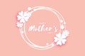 Pink Happy Mothers Day. Paper cut Floral Greeting card . Circle frame. Royalty Free Stock Photo