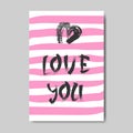 Pink Happy Valentine Day Greeting Card Design Hand Drawn Love Postcard Royalty Free Stock Photo