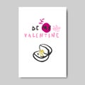 Pink Happy Valentine Day Greeting Card Design Hand Drawn Love Postcard Royalty Free Stock Photo